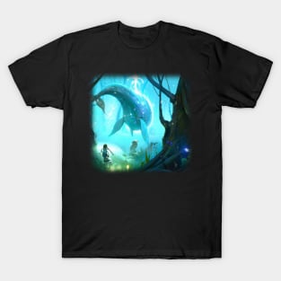 Flying whale in magical forest T-Shirt